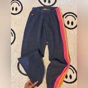 Aviator Nation Gray Joggers with Pink and Orange Stripes